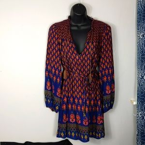 Boho mini dress with leather tassels